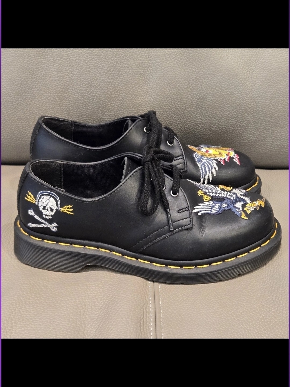 Dr. Martens 1461 Souvenir Black Embroidered Men 5 USM / Women Size 6 USL / 4 UK